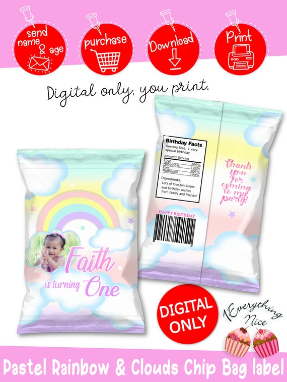 DIGITAL DOWNLOAD Pastel Rainbow and Clouds Theme Chip Bag Labels Printable Digital Download Il_570xn