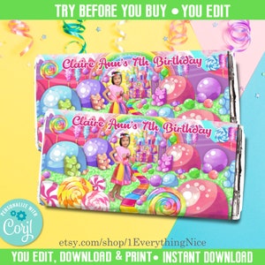 Editable DIGITAL DOWNLOAD Candy Land Candyland Birthday Party Baby Shower Printable Wrappers Labels Instant Download Set Bundle Deal 014 image 5