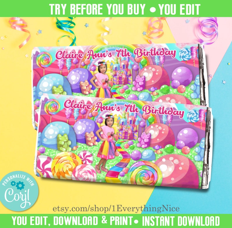 Editable DIGITAL DOWNLOAD Candy Land Candyland Birthday Party Baby Shower Printable Wrappers Labels Instant Download Set Bundle Deal 014 image 5