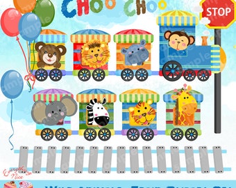 Wild Animals Train Clipart Set