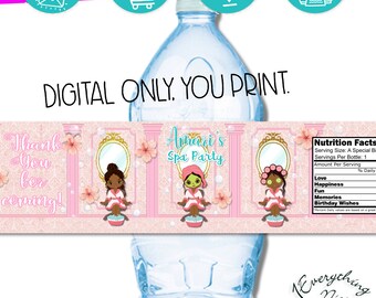 Digital Download Spa Party Theme Water Bottle Labels Birthday Digital Printables