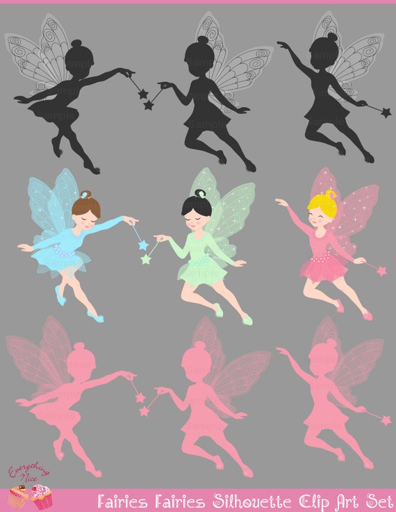 Fairies, Fairies Silhouette Clip Art Set Il_570xn