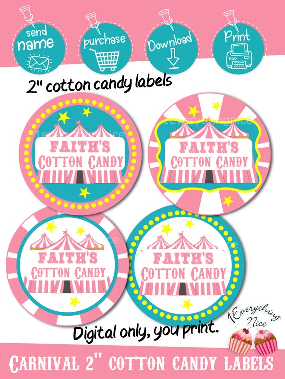 DIGITAL DOWNLOAD Pink Carnival Circus Birthday Theme 2" Round Circle Cotton Candy Labels Digital Printable Il_570xn