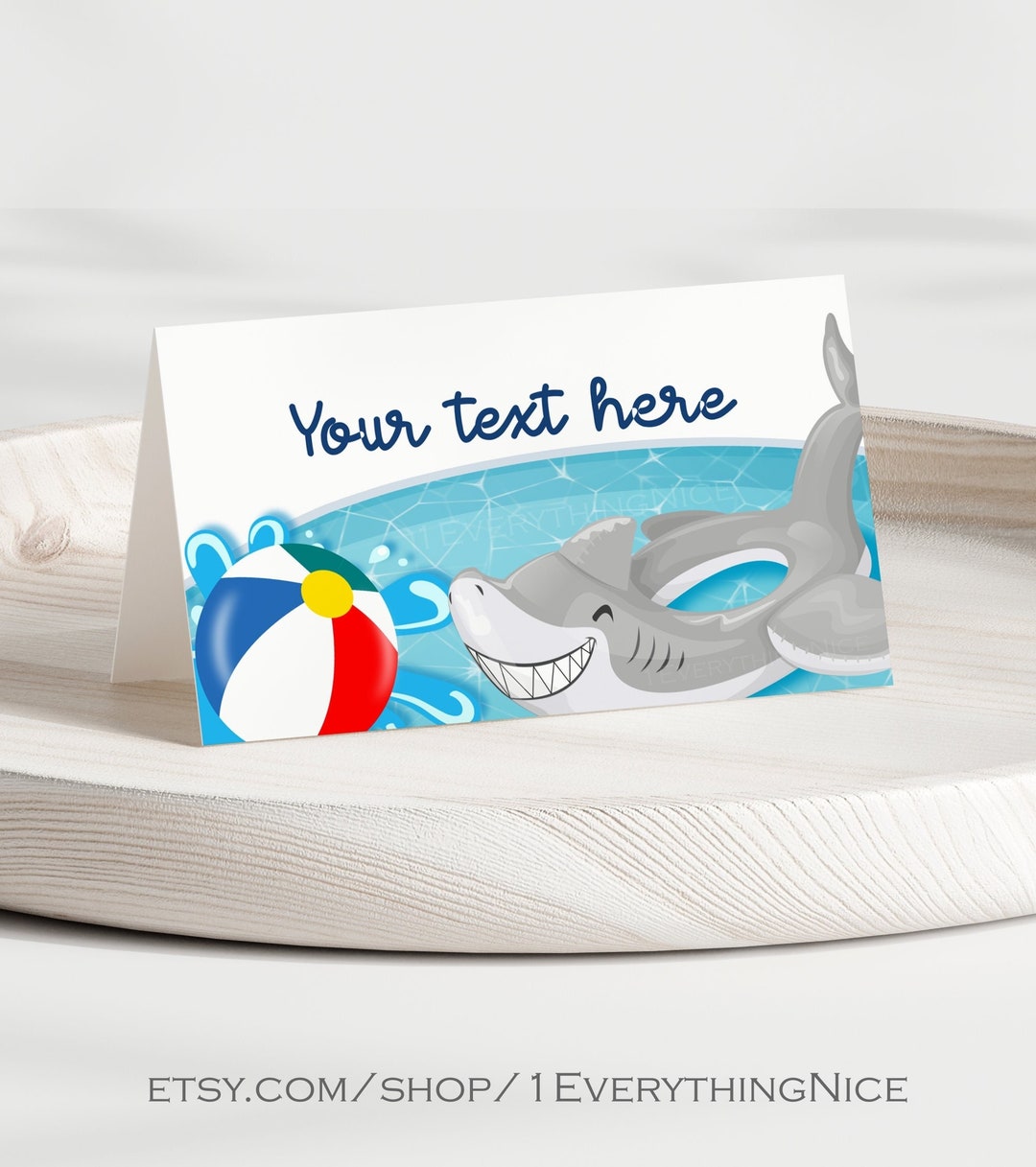 Pool Party Summer Birthday Bash Boy Shark Float Food Tent Label Custom ...