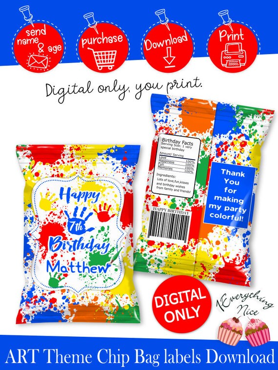 DIGITAL DOWNLOAD Art Theme Blue Boy Version Chip Bag Labels Printable Digital Download Il_570xn