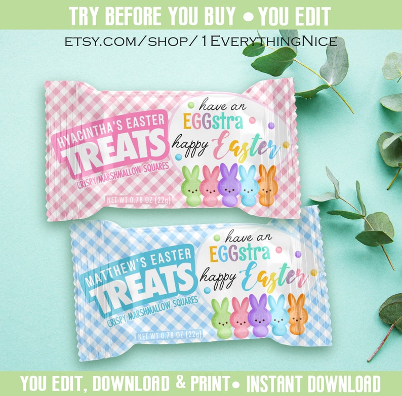 Happy Easter Pastel Theme Editable Instant DOWNLOAD Pink Blue Theme Wrappers Labels DIGITAL Printable Bundle Set image 7