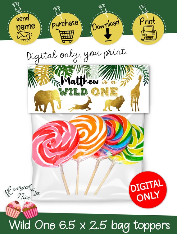 DIGITAL DOWNLOAD Wild One Theme Birthday 6.5" x 2.5" Treat Bag Toppers Digital Printable Il_570xn