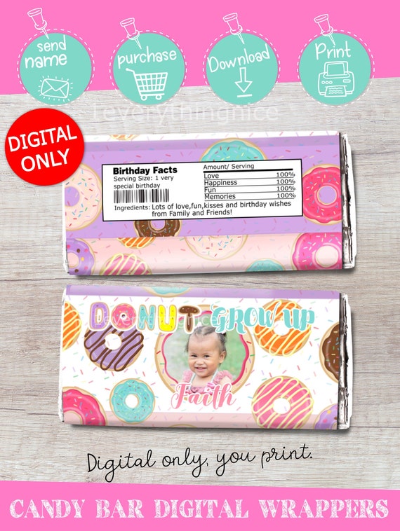DIGITAL DOWNLOAD Donut Grow Up Donuts Candy Chocolate Hershey Bar Wrappers Labels Digital Printable Il_570xn