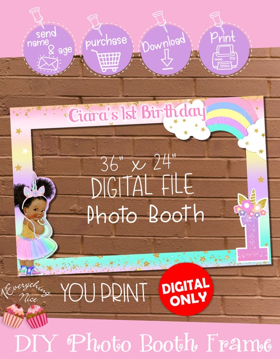 DIGITAL DOWNLOAD Unicorn Baby Girl Pastel Rainbow Theme 36" x 24" Landscape Photo Booth Frame Digital Download Il_570xn