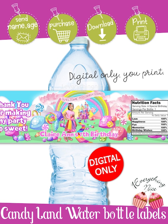 DIGITAL DOWNLOAD Candy Land Birthday Party Water bottle Labels Drink Wrappers Digital Printable Il_570xn