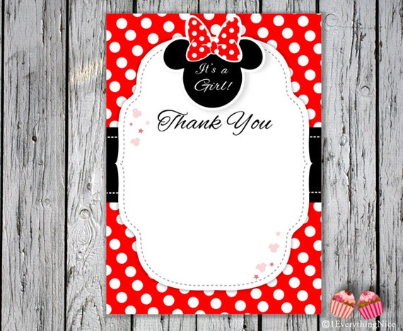 Minnie Mouse Polkadot Red White and Black Baby Shower Thank You Card Il_570xn