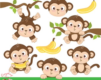 Cute Little Monkey Clipart Set