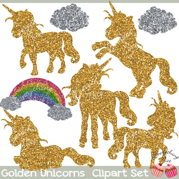 golden unicorns gold glitter unicorn silhouettes clipart