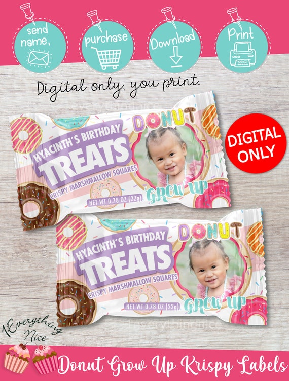 DIGITAL DOWNLOAD Donut Grow Up Donuts Rice Krispies Treats Labels Rice Crispy Digital Printable Il_570xn