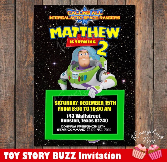 Toy Story Theme Buzz Lightyear Happy Birthday Invitation Invite By 
