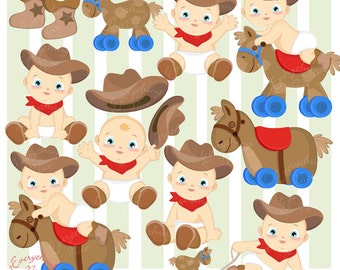 Cowboy Baby Clipart Set