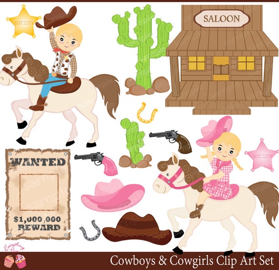 Cowboys and Cowgirls Clipart Set Il_570xn