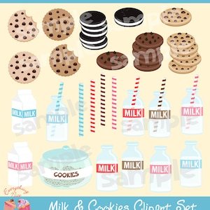 Milk and Cookies Clipart Set