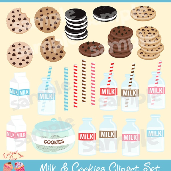 Milk and Cookies Clipart Set