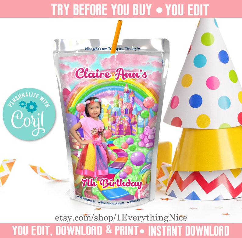 Editable DIGITAL DOWNLOAD Candy Land Candyland Birthday Party Baby Shower Printable Wrappers Labels Instant Download Set Bundle Deal 014 image 4