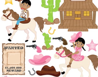 African-American Cowboy and Cow girl Clipart Set