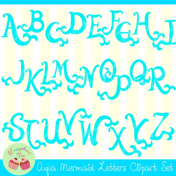 Aqua Mermaid Letters Clipart Set Il_570xn
