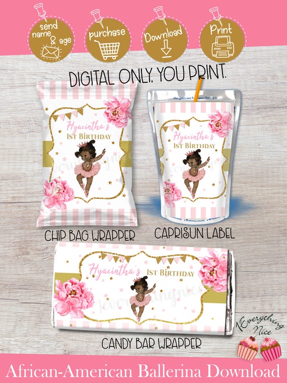 DIGITAL DOWNLOAD Ballerina Theme Pink and Chip Bag Labels Printable Download