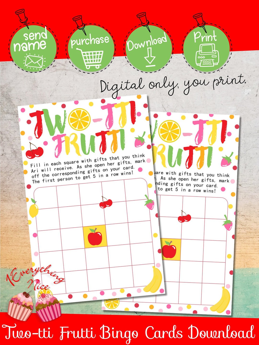 DIGITAL DOWNLOAD Two-tti Frutti Birthday Bingo Cards Printable - Etsy