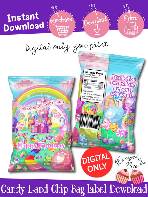 INSTANT DOWNLOAD Candy Land Theme Chip Bag Labels Digital Printable Il_570xn