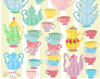 Teapots and Teacups Clipart Set