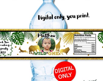 DIGITAL DOWNLOAD Wild One Theme Birthday Water Bottle Labels Wrappers Digital Printable