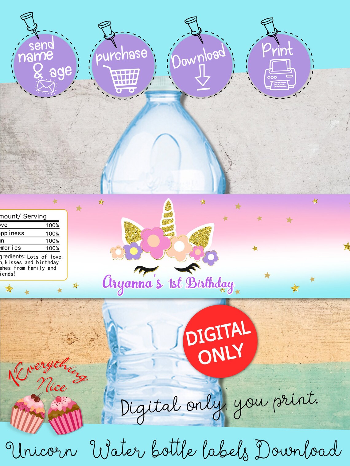DOWNLOAD Unicorn Water Bottle Labels Printable Digital | Etsy