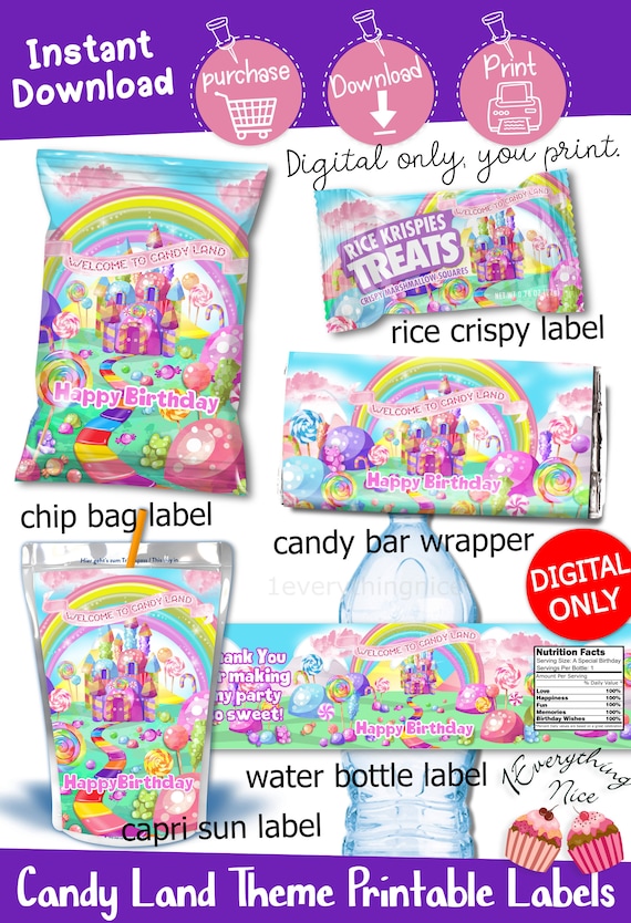 INSTANT DOWNLOAD Candyland Candy Land Birthday Party Printable Labels Bundle Set Deal Printables Il_570xn