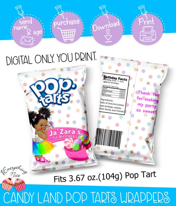DIGITAL DOWNLOAD Candy Land Candyland Baby Girl Theme Birthday Pop Tarts Treats Wrappers Labels Printables Il_570xn