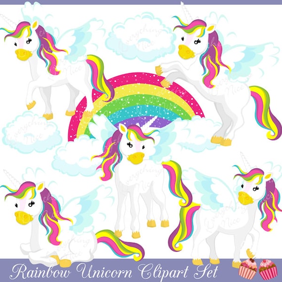 Rainbow Unicorns Clipart Set Il_570xn