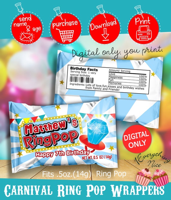 DIGITAL DOWNLOAD Circus Carnival Theme Birthday Ring Pop Wrappers Labels Printables Il_570xn