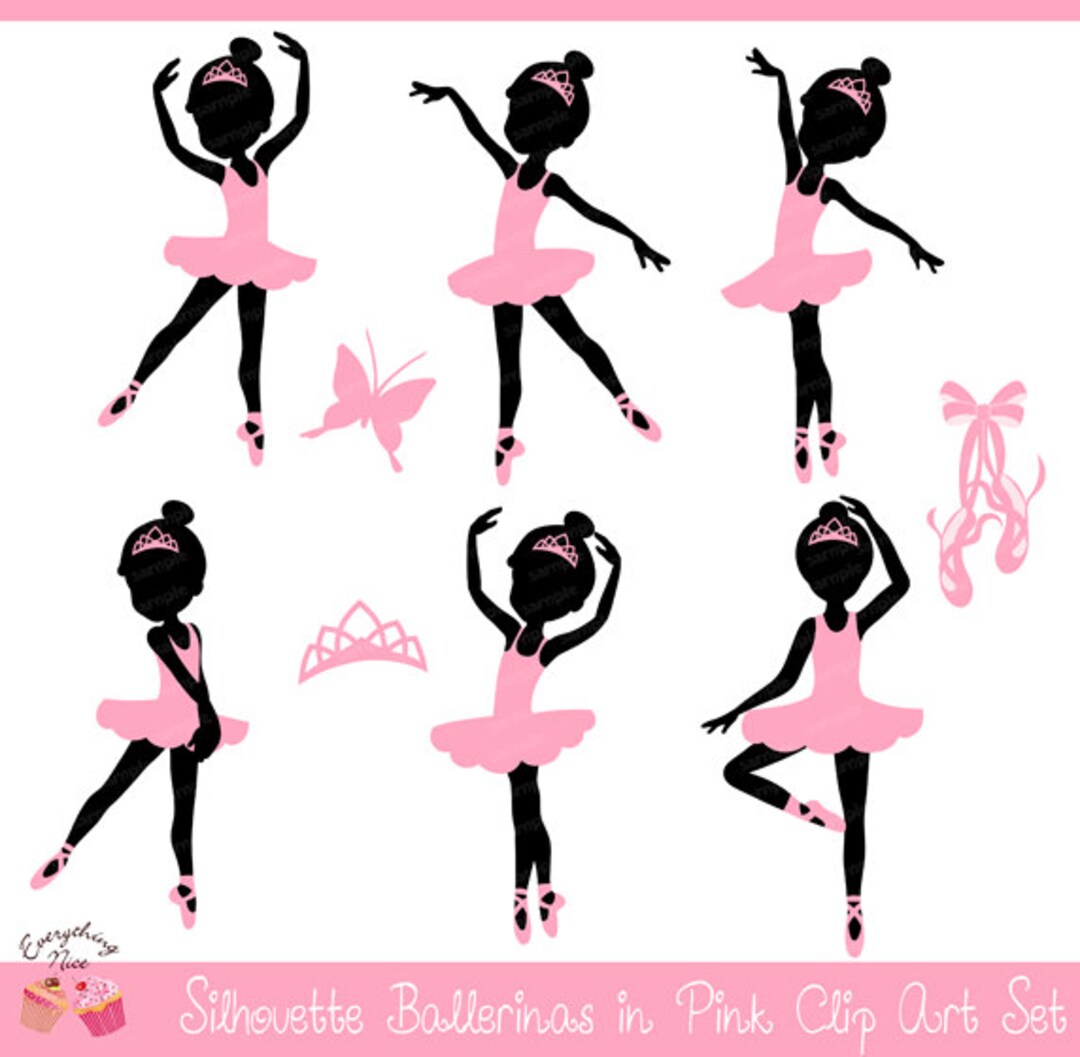 Ballerina Silhouettes in Pink Clipart Set Etsy