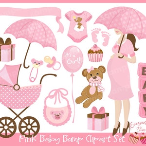 Pink Baby Bump Clipart Set image 1