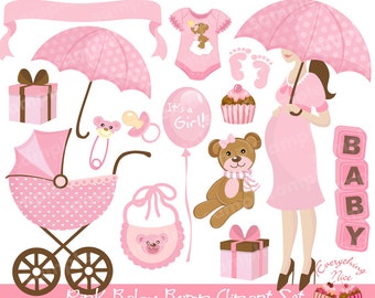 Pink Baby Bump Clipart Set