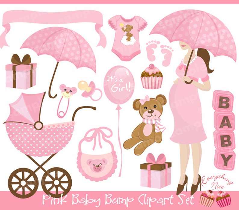 Pink Baby Bump Clipart Set image 1