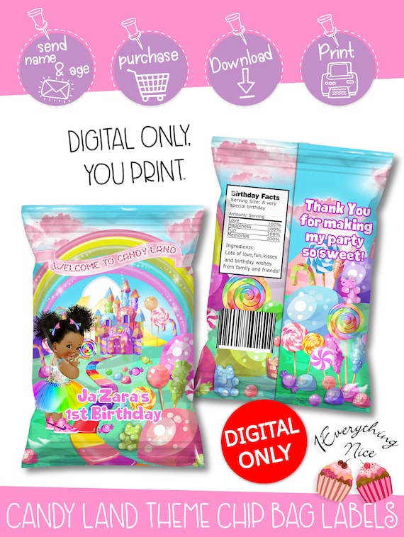 Digital Download Candy Land Candyland Theme Chip Bag Labels Digital Printable By 1everything Nice Catch My Party