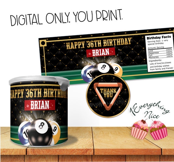 DIGITAL DOWNLOAD Billiards Theme stackable snack stacks potato crisps wrappers Labels Digital Printable Il_570xn