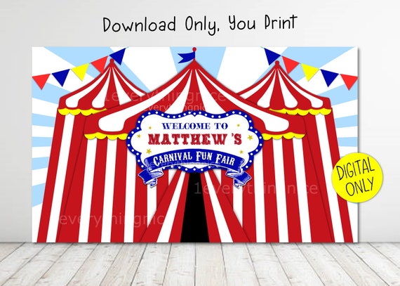 DIGITAL DOWNLOAD Carnival Circus Theme 10ft. wide x 6ft. high Backdrop Banner Printable Il_570xn