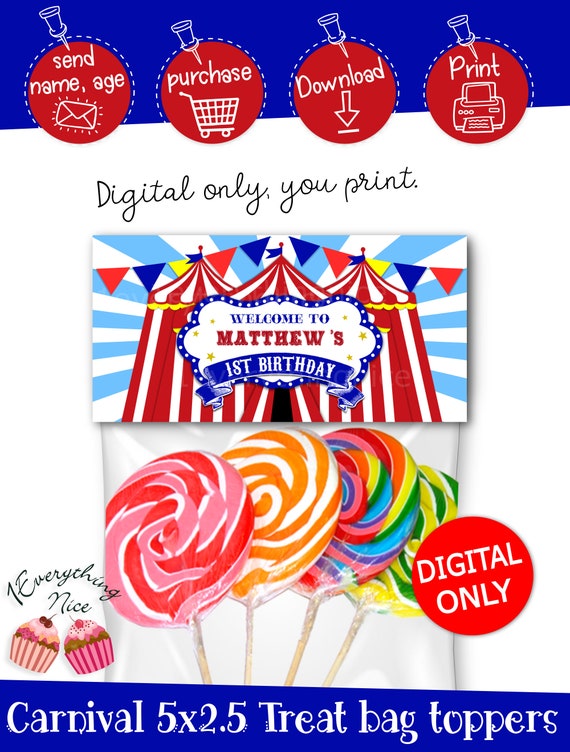 DIGITAL DOWNLOAD Carnival Theme 5" x 2.5" Treat Bag Toppers Digital Printable Il_570xn
