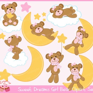 Sweet Dreams Girl Bear Clipart Set