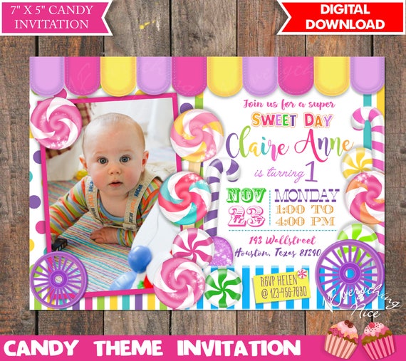 Candy Theme Birthday Invitation Digital Download Il_570xn