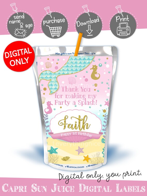 DIGITAL DOWNLOAD Mermaid Capri Sun Juice Pirntable Labels Digital Download Il_570xn