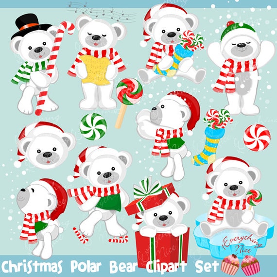 Christmas Polar Bear Clipart Set Il_570xn
