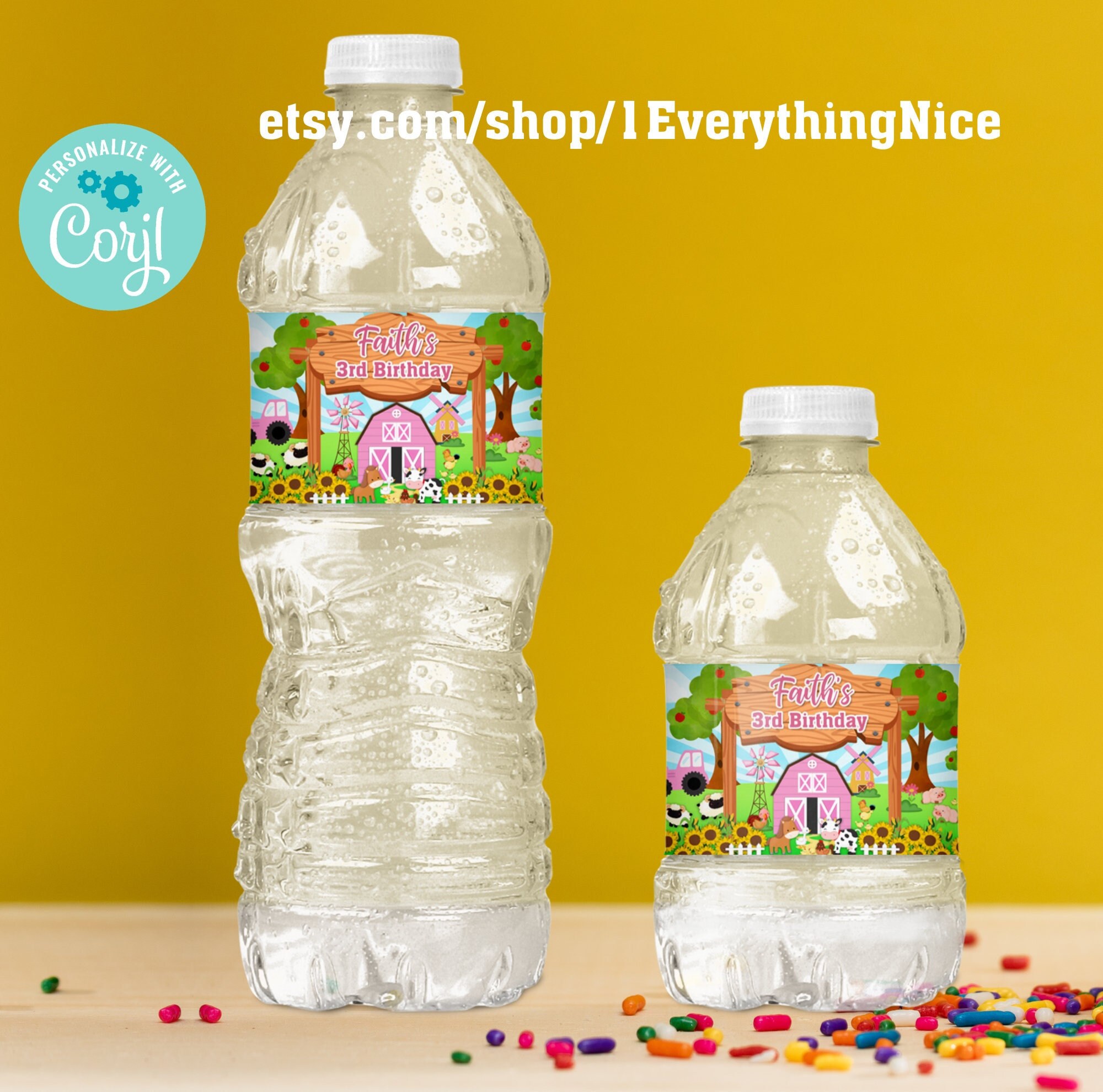 Pink Barn Farm Barnyard Cowgirl Country Animals Editable Water Bottle Label Digital DOWNLOAD Birthday Printable
