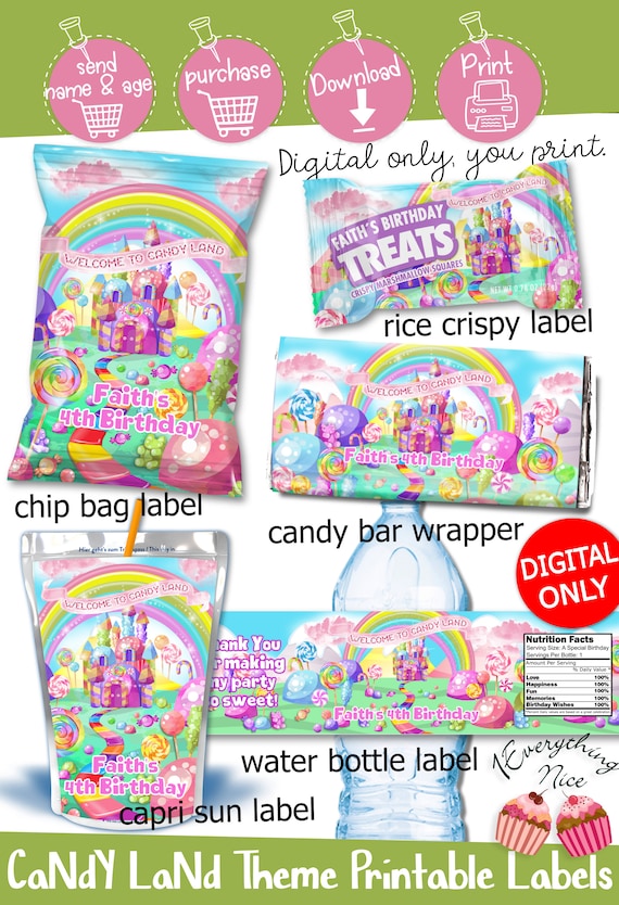 DIGITAL DOWNLOAD Candy Land Birthday Party Printable Labels Bundle Set Deal Printables Il_570xn